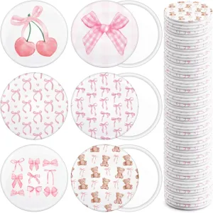 Yaomiao 48 Pcs Coquette Pink Bow Mini Compact Mirrors 6 Styles Round for Purse Small Pocket Magnifying Portable Makeup Travel Mirror Aesthetic Preppy Gift for Women Bridal Shower Party