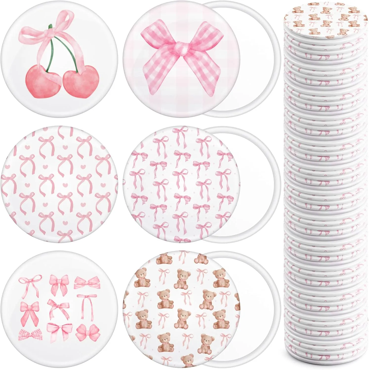 Yaomiao 48 Pcs Coquette Pink Bow Mini Compact Mirrors 6 Styles Round for Purse Small Pocket Magnifying Portable Makeup Travel Mirror Aesthetic Preppy Gift for Women Bridal Shower Party