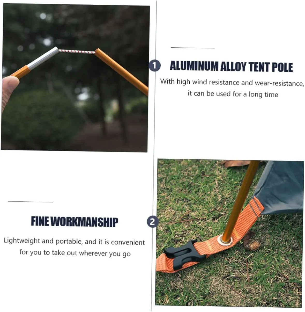 Yardwe 2pcs Tent Poles Telescoping Canopy Support for Camping Hiking and Outdoor Activities Lightweight and Portable for Person Tents