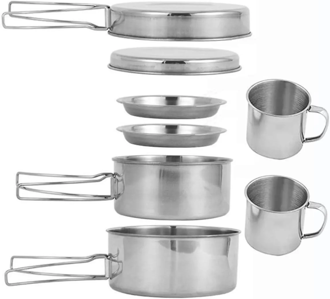 YARNOW Camping Cooking Set Portable Stainless Steel Cookware Kit Multi-Purpose Camping Pot Compact Design