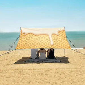 Yellow Ice Cream Waffle Beach Camping Tent Sun Shelter for Whole Family, Summer Delicious Beach Shade Canopy with UPF50  UV Protection,Easy Set Up and Carry,Outdoor Shade for Trips, Fishing, Bac