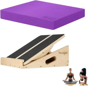 Yes4All Wood Slant board & Balance board (2in1)   Balance Pad XL Purple Physical Therapy, Yoga & Stability Training Balance Mat
