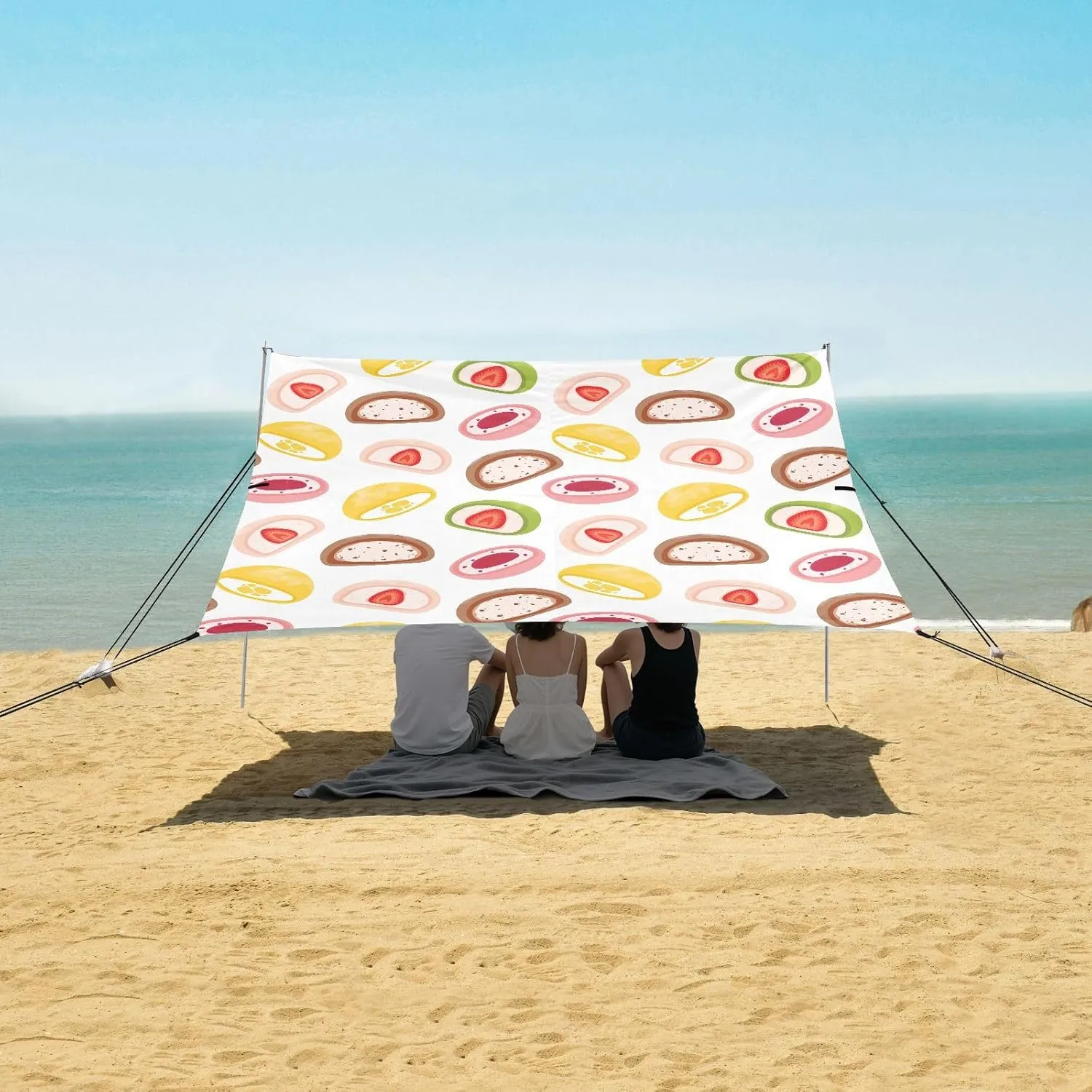 Yummy Japanese Sweet Mochi Beach Camping Tent Sun Shelter for Whole Family, Beach Shade Canopy with UPF50  UV Protection,Easy Set Up and Carry,Outdoor Shade for Trips, Fishing, Backyard Fun Pi