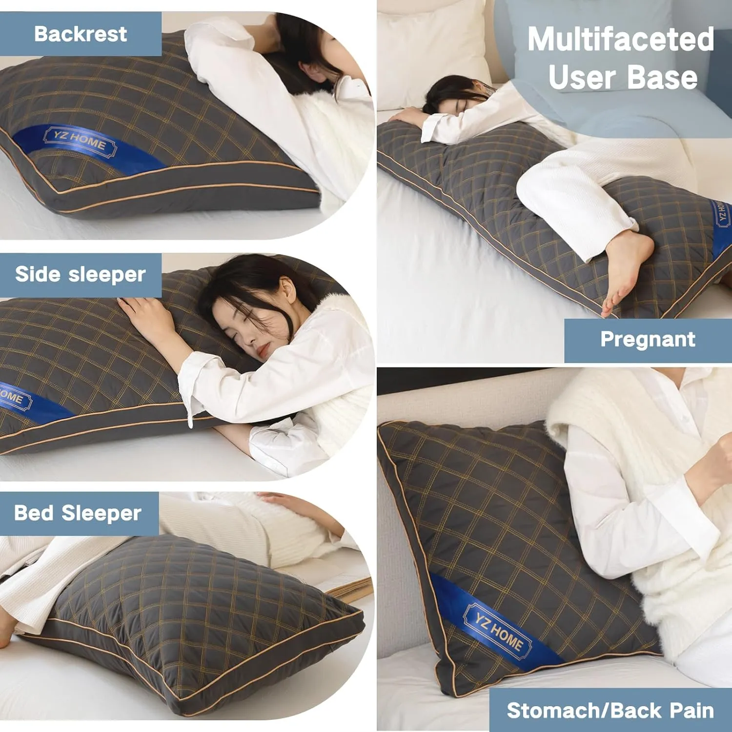 YZ HOME Long Body Pillow for Adults - Firm Body Pillow Insert with Shredded Blue Memory Foam, Adjustable Height, Soft Support for Side Sleeping, Pregnant Women, Washable (20x54 Inch, Grey)