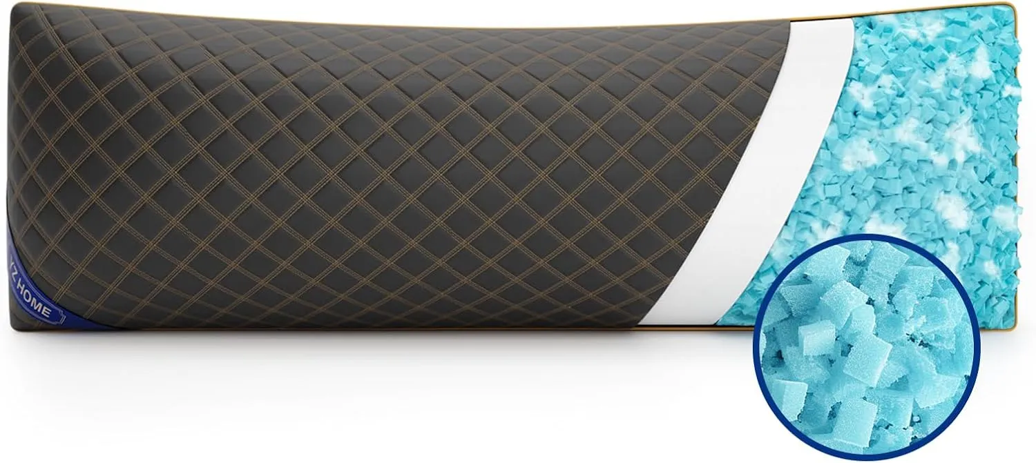 YZ HOME Long Body Pillow for Adults - Firm Body Pillow Insert with Shredded Blue Memory Foam, Adjustable Height, Soft Support for Side Sleeping, Pregnant Women, Washable (20x54 Inch, Grey)