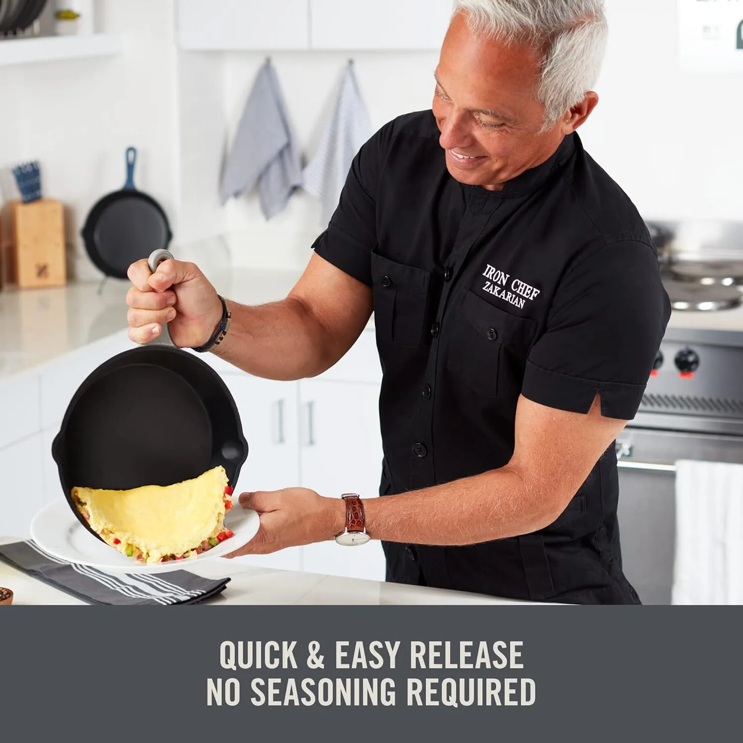 Zakarian by Dash 9.5 Inch Small Nonstick Cast Iron Skillet, Titanium Ceramic Coated Frying Pan, Blue