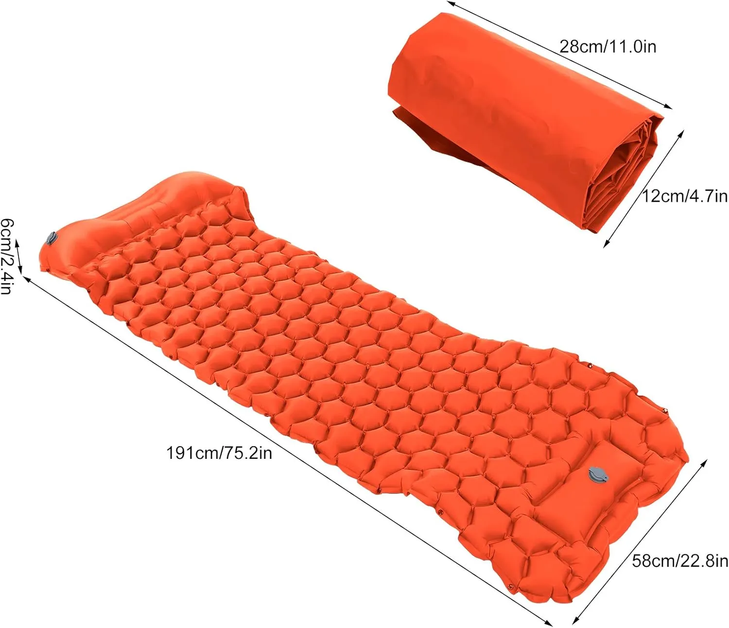 Zerodis Camping Sleeping Pad, Sleeping Mat for Backpacking Hiking Air Mattress Inflatable Compact Camp Sleep Pad (Orange)