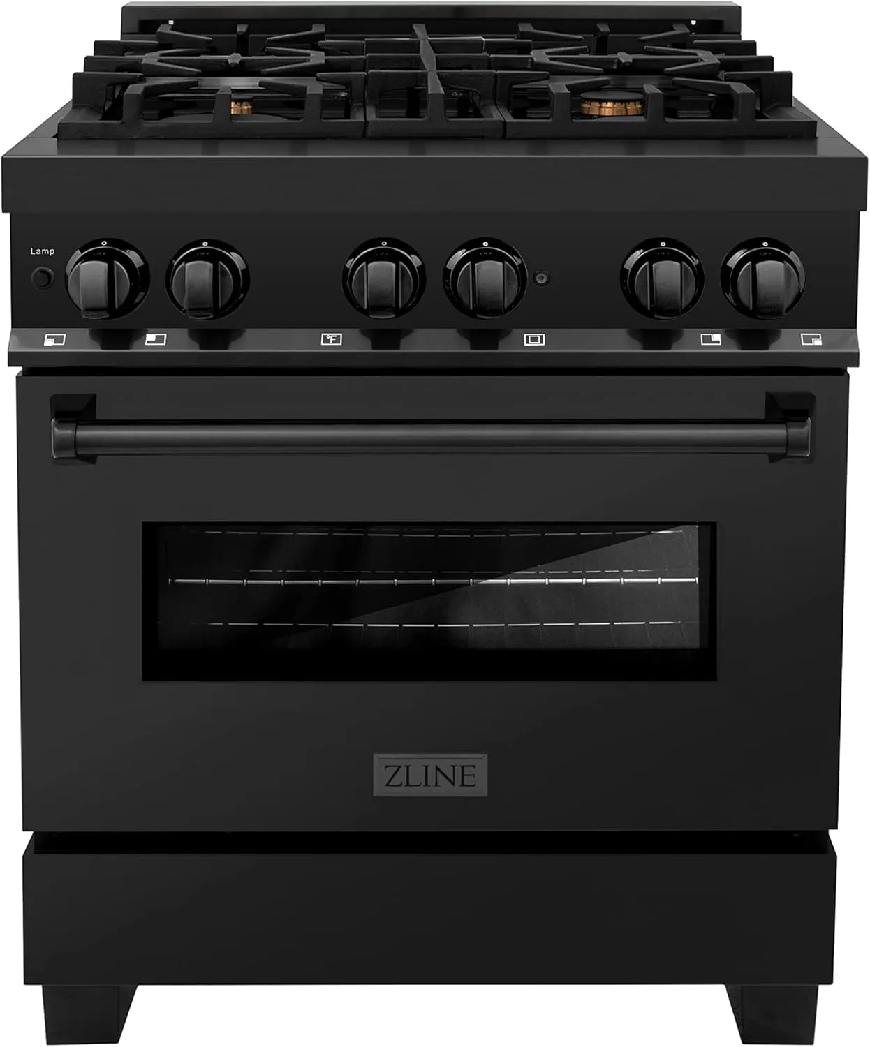 ZLINE 30 in. 4.0 cu. ft. Legacy Dual Fuel Range with Gas Cooktop and Electric Convection Oven in Black Stainless Steel with 4 Brass Burners (RAB-BR-30)