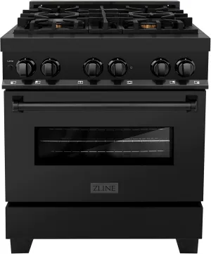 ZLINE 30 in. 4.0 cu. ft. Legacy Dual Fuel Range with Gas Cooktop and Electric Convection Oven in Black Stainless Steel with 4 Brass Burners (RAB-BR-30)