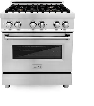 ZLINE 30 in. 4.0 cu. ft. Legacy Dual Fuel Range with Gas Cooktop and Electric Convection Oven in Stainless Steel with 4 Brass Burners (RA-BR-30)