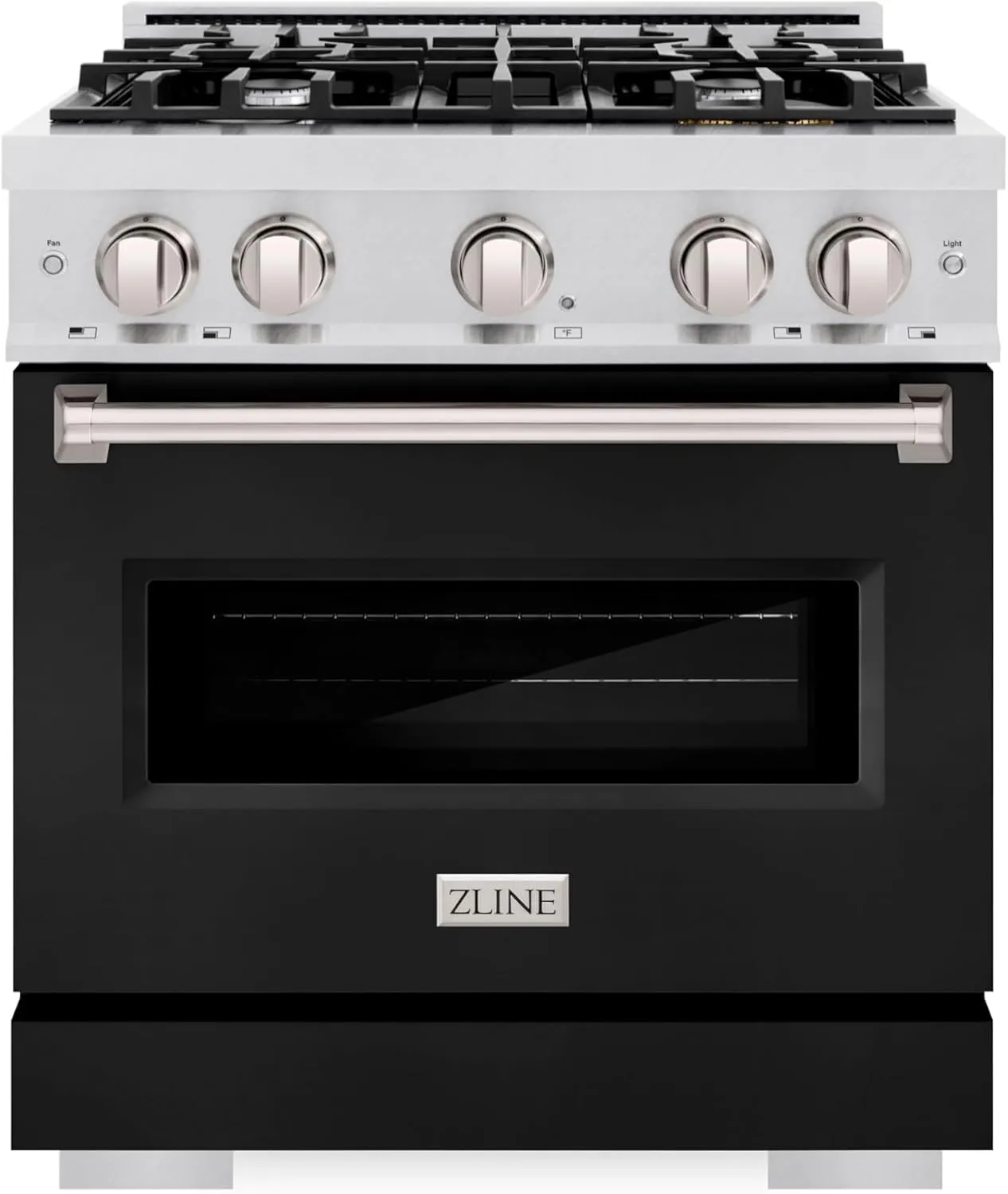 ZLINE 30 in. 4.2 cu. ft. Classic Gas Range with 4 Burner Cooktop and Convection Gas Oven in Satin Stainless Steel with Black Matte Door (CGRS-BLM-30)