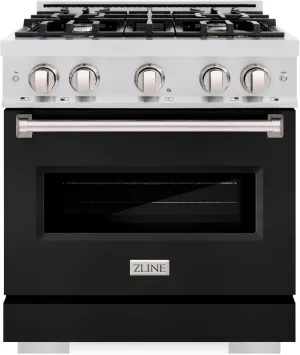 ZLINE 30 in. 4.2 cu. ft. Classic Gas Range with 4 Burner Cooktop and Convection Gas Oven in Satin Stainless Steel with Black Matte Door (CGRS-BLM-30)