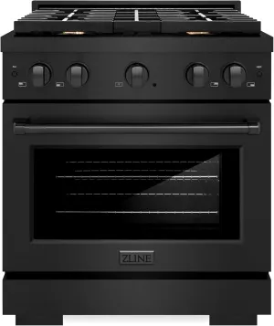 ZLINE 30 in. 4.2 cu. ft. Paramount Dual Fuel Range with Gas Cooktop and Electric Convection Oven in Black Stainless Steel with 4 Brass Burners (SDRB-BR-30)