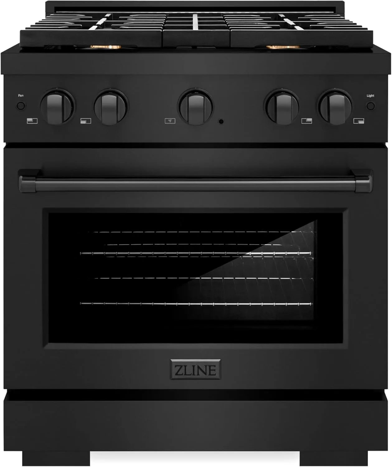 ZLINE 30 in. 4.2 cu. ft. Paramount Dual Fuel Range with Gas Cooktop and Electric Convection Oven in Black Stainless Steel with 4 Brass Burners (SDRB-BR-30)