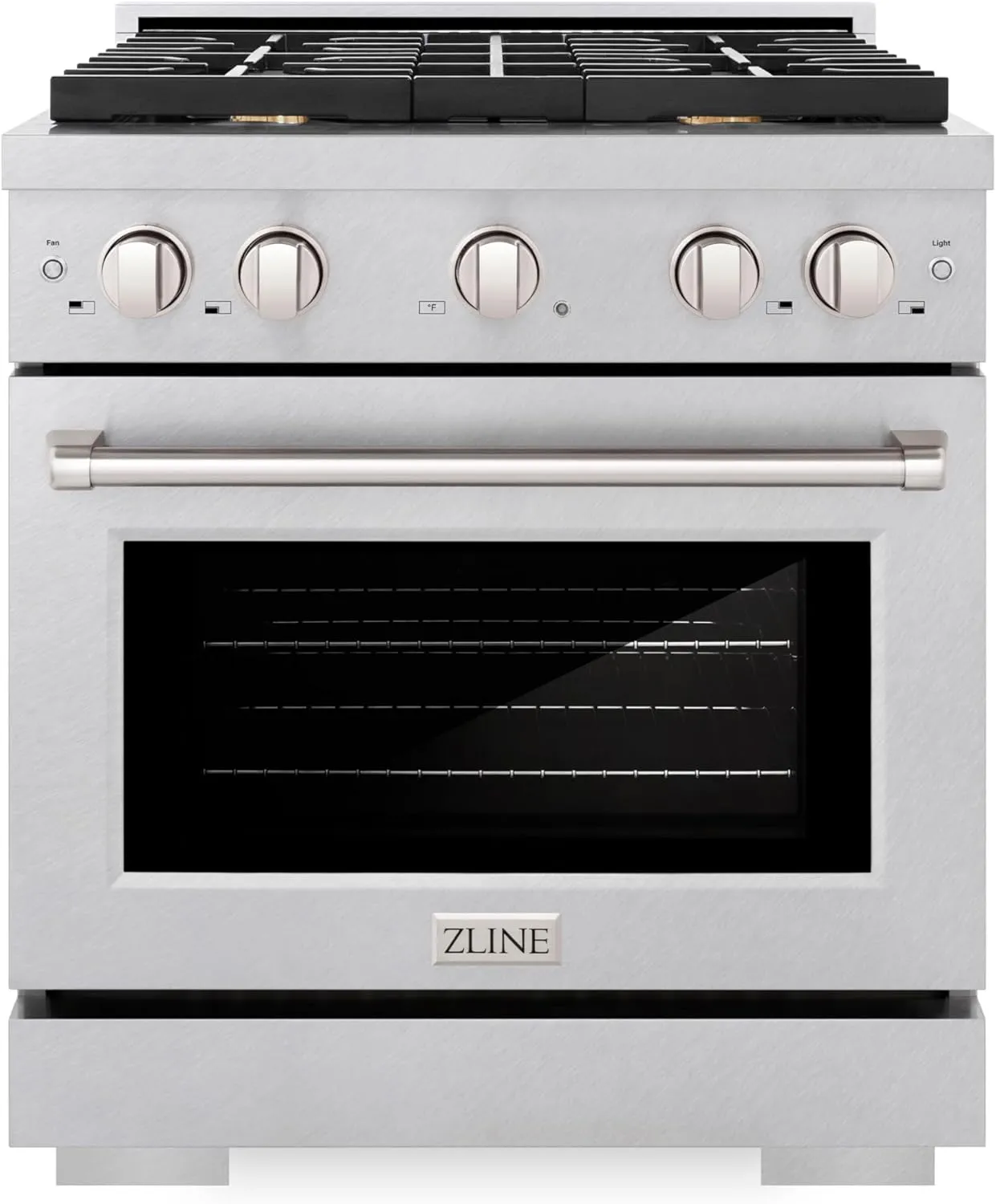ZLINE 30 in. 4.2 cu. ft. Paramount Dual Fuel Range with Gas Cooktop and Electric Convection Oven in Satin Stainless Steel with 4 Brass Burners (SDRS-BR-30)