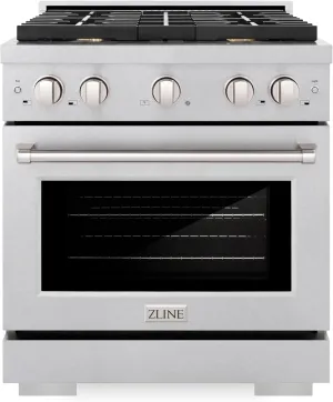 ZLINE 30 in. 4.2 cu. ft. Paramount Dual Fuel Range with Gas Cooktop and Electric Convection Oven in Satin Stainless Steel with 4 Brass Burners (SDRS-BR-30)