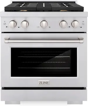 ZLINE 30 in. 4.2 cu. ft. Paramount Dual Fuel Range with Gas Cooktop and Electric Convection Oven in Stainless Steel with 4 Brass Burners (SDR-BR-30)