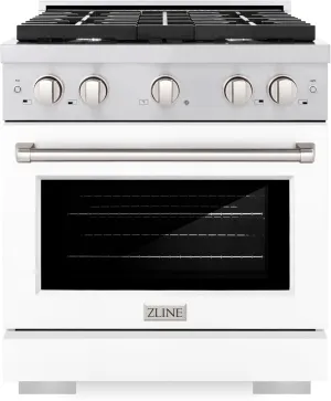 ZLINE 30 in. 4.2 cu. ft. Paramount Gas Range with 4 Burner Cooktop and Convection Gas Oven in Stainless Steel with White Matte Door (SGR-WM-30)