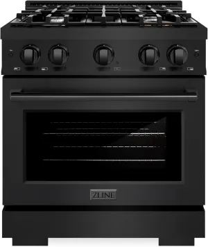 ZLINE 30 in. 4.2 cu. ft. Select Dual Fuel Range with 4 Burner Gas Cooktop and Electric Convection Oven in Black Stainless Steel (HDRB-30)