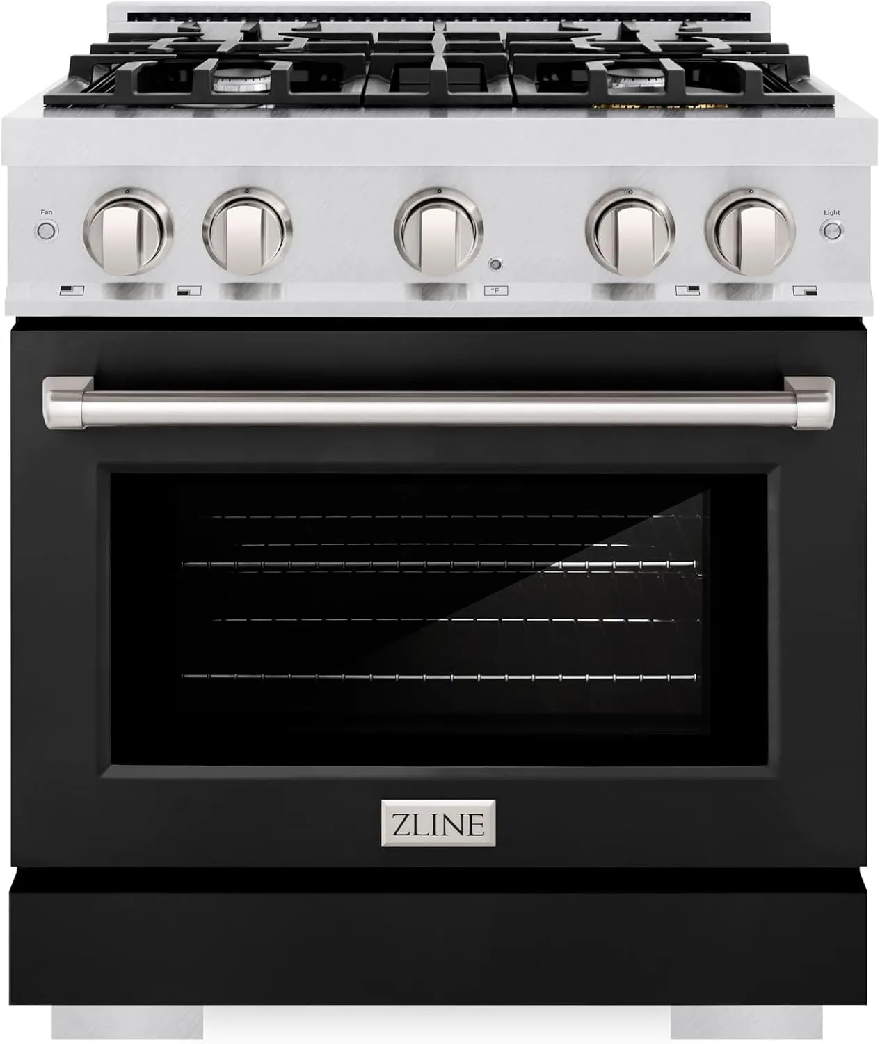 ZLINE 30 in. 4.2 cu. ft. Select Dual Fuel Range with 4 Burner Gas Cooktop and Electric Convection Oven in Satin Stainless Steel with Black Matte Door (HDRS-BLM-30)
