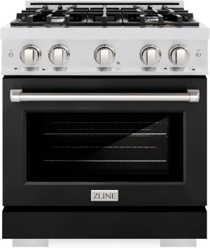 ZLINE 30 in. 4.2 cu. ft. Select Dual Fuel Range with 4 Burner Gas Cooktop and Electric Convection Oven in Satin Stainless Steel with Black Matte Door (HDRS-BLM-30)