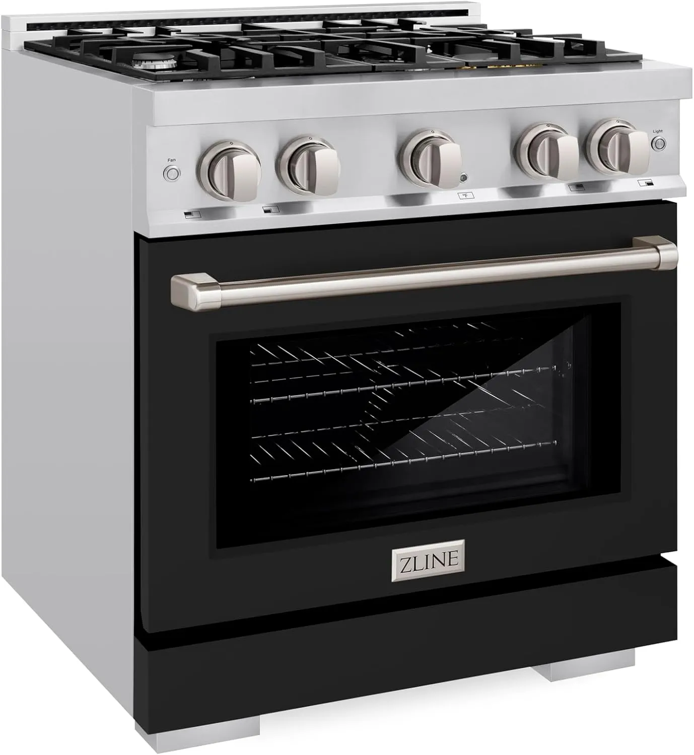 ZLINE 30 in. 4.2 cu. ft. Select Dual Fuel Range with 4 Burner Gas Cooktop and Electric Convection Oven in Stainless Steel with Black Matte Door (HDR-BLM-30)