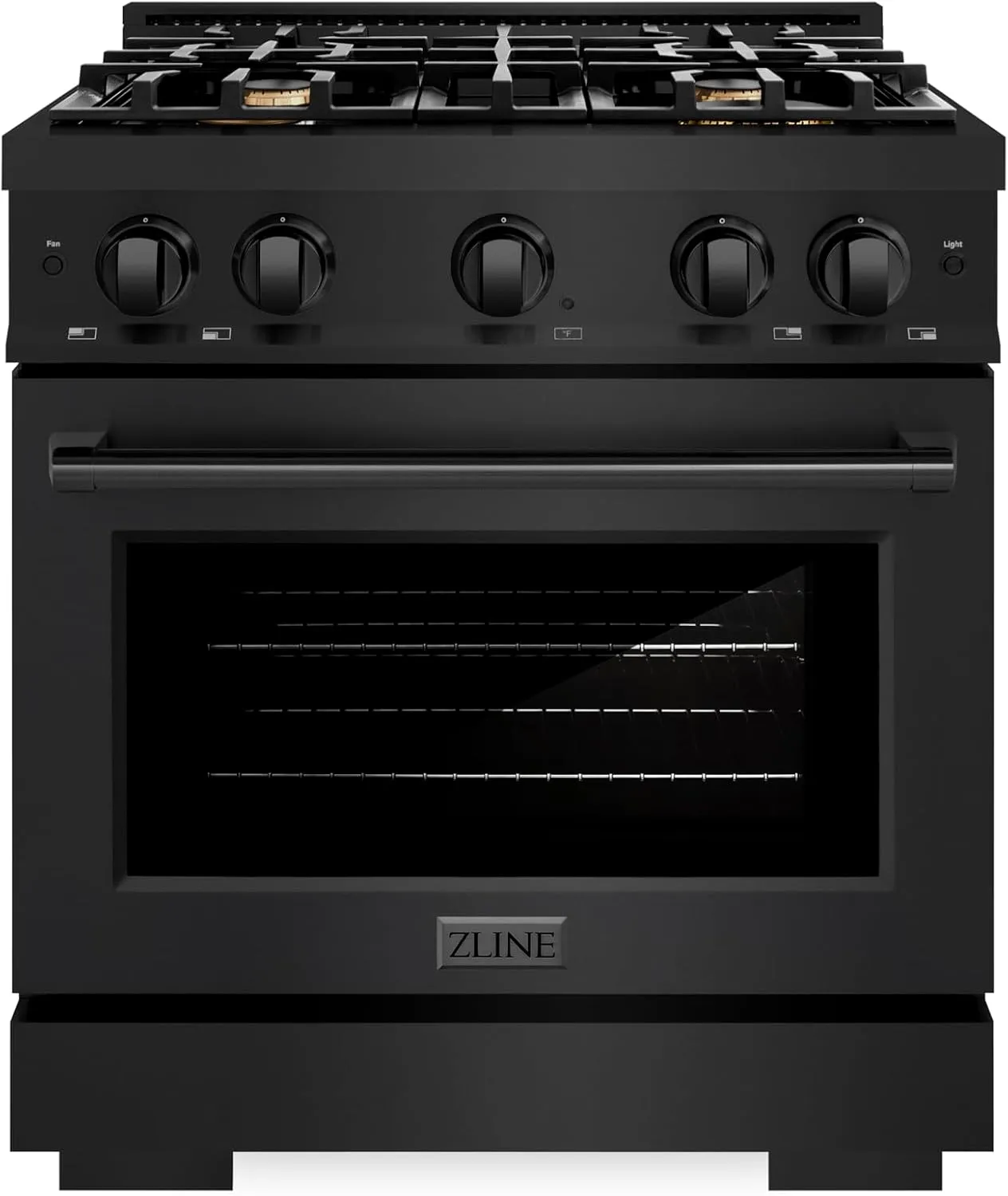 ZLINE 30 in. 4.2 cu. ft. Select Dual Fuel Range with Gas Cooktop and Electric Convection Oven in Black Stainless Steel with 4 Brass Burners (HDRB-BR-30)