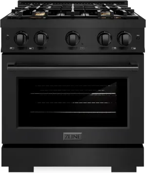 ZLINE 30 in. 4.2 cu. ft. Select Dual Fuel Range with Gas Cooktop and Electric Convection Oven in Black Stainless Steel with 4 Brass Burners (HDRB-BR-30)