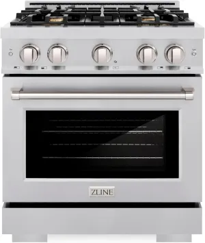 ZLINE 30 in. 4.2 cu. ft. Select Dual Fuel Range with Gas Cooktop and Electric Convection Oven in Stainless Steel with 4 Brass Burners (HDR-BR-30)
