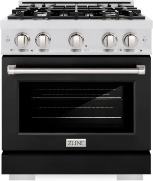 ZLINE 30 in. 4.2 cu. ft. Select Gas Range with 4 Burner Cooktop and Convection Gas Oven in Satin Stainless Steel with Black Matte Door (HGRS-BLM-30)