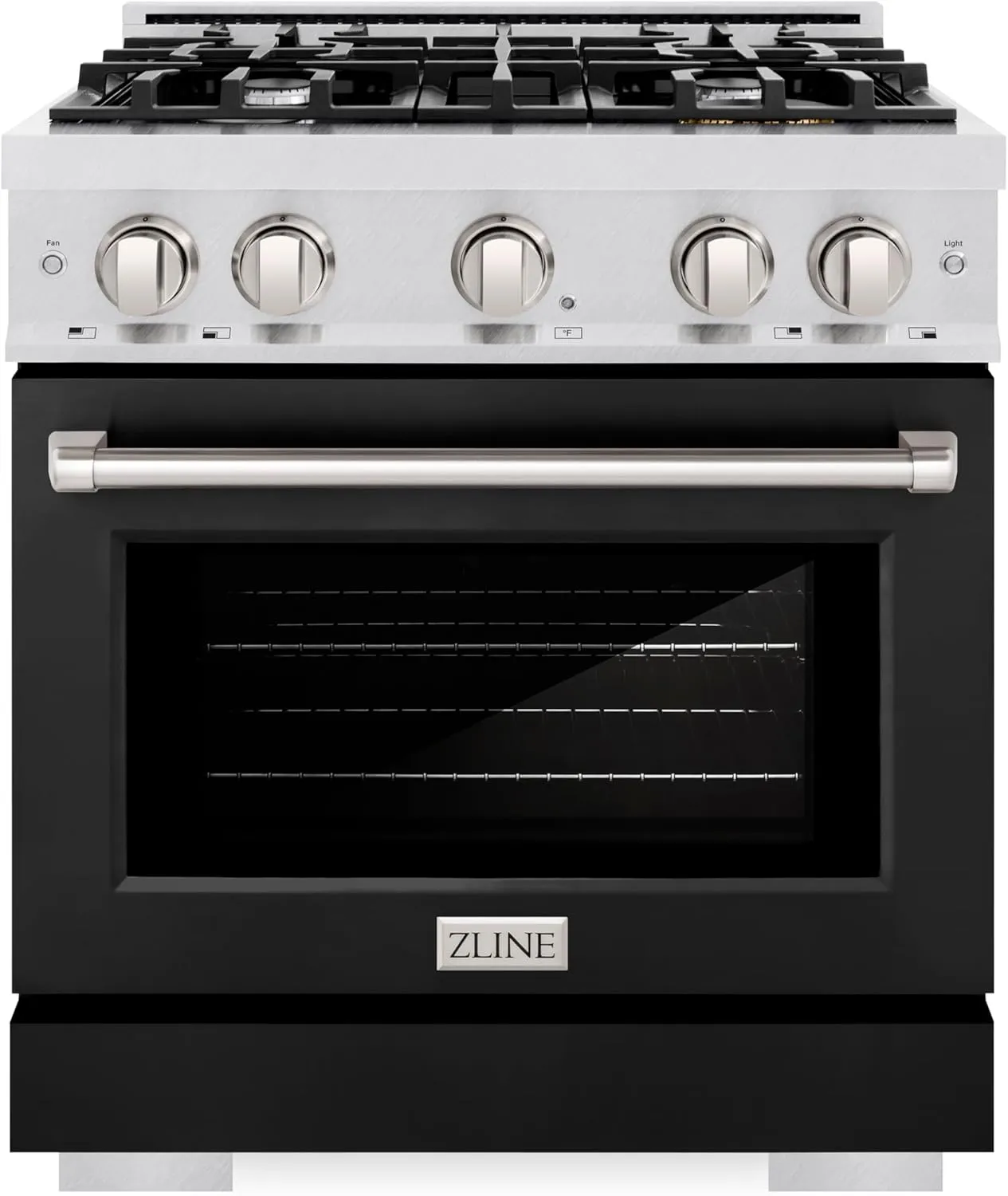 ZLINE 30 in. 4.2 cu. ft. Select Gas Range with 4 Burner Cooktop and Convection Gas Oven in Satin Stainless Steel with Black Matte Door (HGRS-BLM-30)