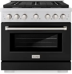 ZLINE 36 in. 5.2 cu. ft. 6 Burner Gas Range with Convection Gas Oven in Stainless Steel with Black Matte Door (SGR-BLM-36)