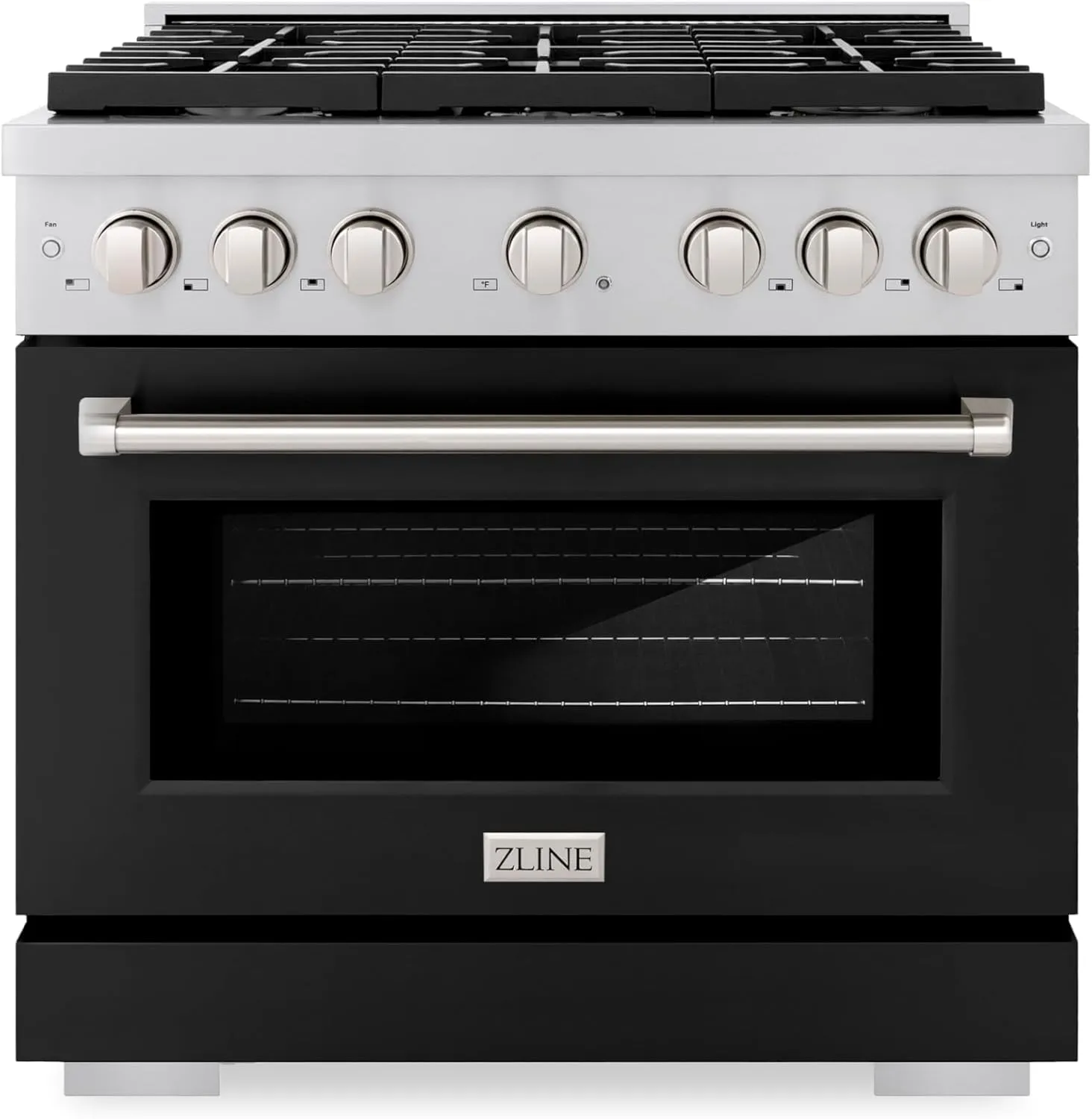 ZLINE 36 in. 5.2 cu. ft. 6 Burner Gas Range with Convection Gas Oven in Stainless Steel with Black Matte Door (SGR-BLM-36)