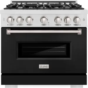 ZLINE 36 in. 5.2 cu. ft. Classic Gas Range with 6 Burner Cooktop and Convection Gas Oven in Satin Stainless Steel with Black Matte Door (CGRS-BLM-36)