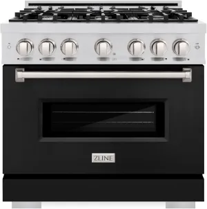 ZLINE 36 in. 5.2 cu. ft. Classic Gas Range with 6 Burner Cooktop and Convection Gas Oven in Stainless Steel with Black Matte Door (CGR-BLM-36)