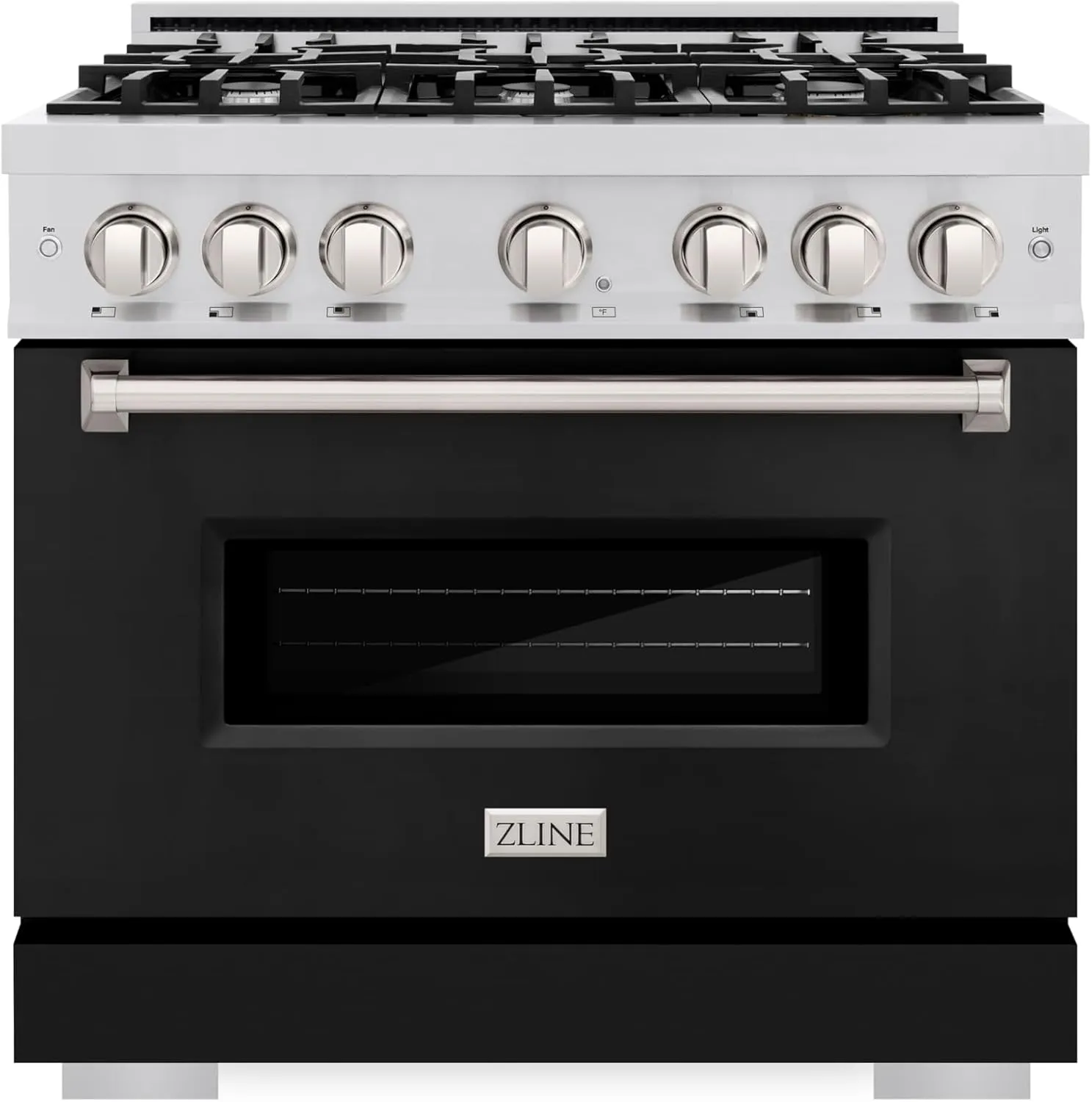 ZLINE 36 in. 5.2 cu. ft. Classic Gas Range with 6 Burner Cooktop and Convection Gas Oven in Stainless Steel with Black Matte Door (CGR-BLM-36)