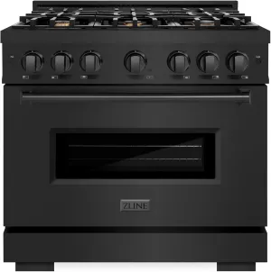 ZLINE 36 in. 5.2 cu. ft. Classic Gas Range with Convection Gas Oven in Black Stainless Steel with 6 Brass Burners (CGRB-BR-36)