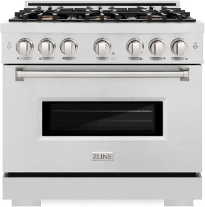 ZLINE 36 in. 5.2 cu. ft. Classic Gas Range with Convection Gas Oven in Satin Stainless Steel with 6 Brass Burners (CGRS-BR-36)