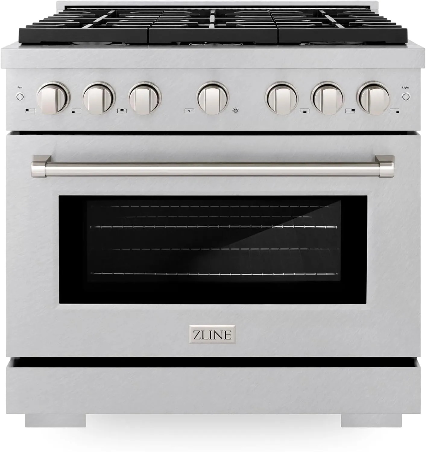 ZLINE 36 in. 5.2 cu. ft. Paramount Dual Fuel Range with 6 Burner Gas Cooktop and Electric Convection Oven in Satin Stainless Steel (SDRS-36)