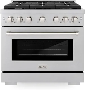 ZLINE 36 in. 5.2 cu. ft. Paramount Dual Fuel Range with 6 Burner Gas Cooktop and Electric Convection Oven in Satin Stainless Steel (SDRS-36)