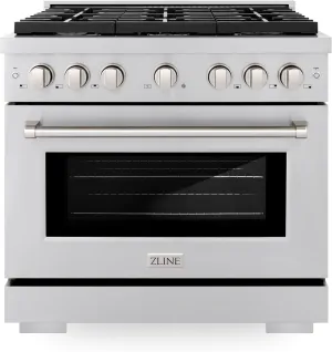 ZLINE 36 in. 5.2 cu. ft. Paramount Gas Range with 6 Burner Cooktop and Convection Gas Oven in Stainless Steel (SGR36)