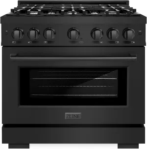 ZLINE 36 in. 5.2 cu. ft. Select Dual Fuel Range with 6 Burner Gas Cooktop and Electric Convection Oven in Black Stainless Steel (HDRB-36)