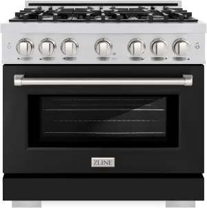 ZLINE 36 in. 5.2 cu. ft. Select Dual Fuel Range with 6 Burner Gas Cooktop and Electric Convection Oven in Stainless Steel with Black Matte Door (HDR-BLM-36)