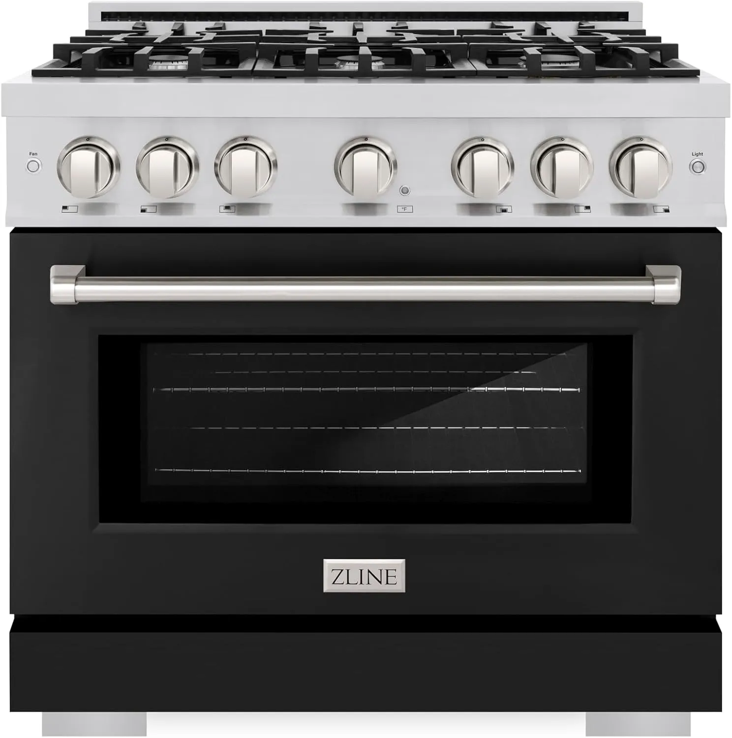 ZLINE 36 in. 5.2 cu. ft. Select Dual Fuel Range with 6 Burner Gas Cooktop and Electric Convection Oven in Stainless Steel with Black Matte Door (HDR-BLM-36)