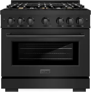 ZLINE 36 in. 5.2 cu. ft. Select Dual Fuel Range with Gas Cooktop and Electric Convection Oven in Black Stainless Steel with 6 Brass Burners (HDRB-BR-36)