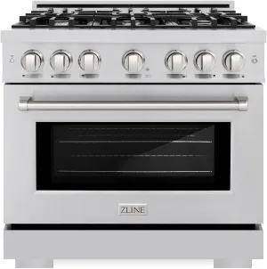 ZLINE 36 in. 5.2 cu. ft. Select Gas Range with 6 Burner Cooktop and Convection Gas Oven in Stainless Steel (HGR36)