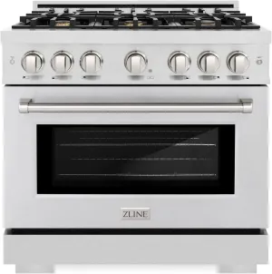 ZLINE 36 in. 5.2 cu. ft. Select Gas Range with Convection Gas Oven in Satin Stainless Steel with 6 Brass Burners (HGRS-BR-36)
