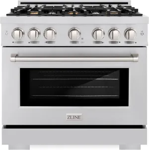ZLINE 36 in. 5.2 cu. ft. Select Gas Range with Convection Gas Oven in Stainless Steel with 6 Brass Burners (HGR-BR-36)