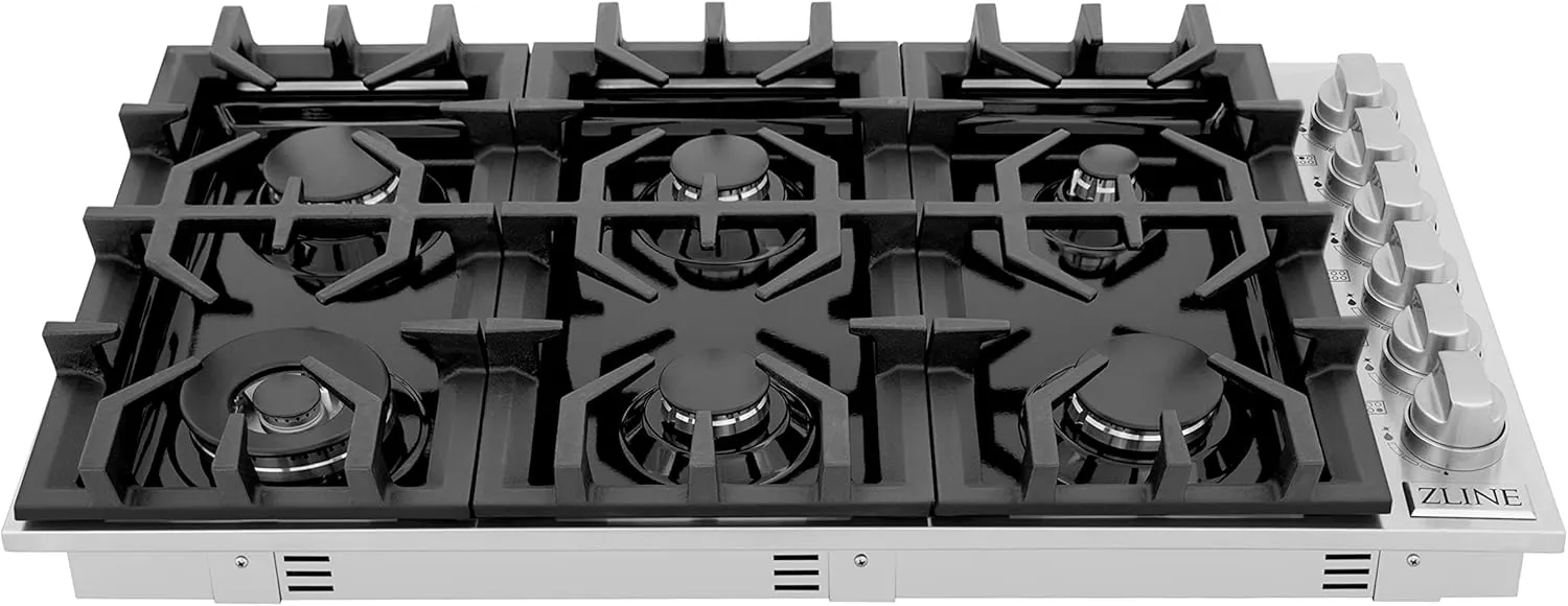 ZLINE 36" Gas Cooktop with 6 Gas Burners and Black Porcelain Top (RC36-PBT)