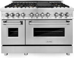 ZLINE 48 in. 6.0 cu. ft. Legacy Dual Fuel Range with Gas Cooktop and 2 Electric Ovens in Stainless Steel with 6 Brass Burners (RA-BR-48)